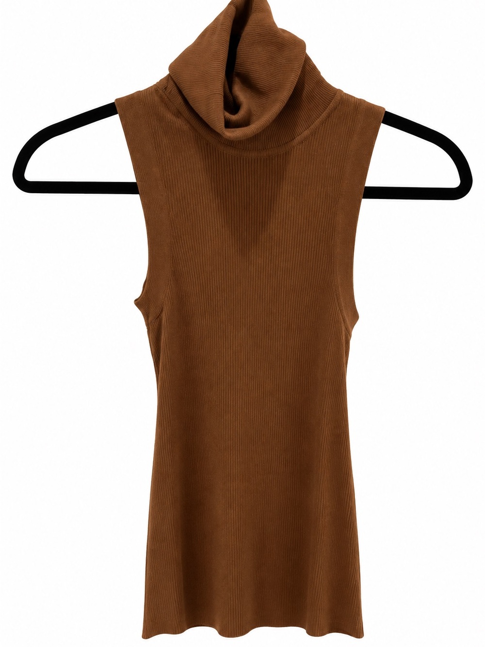 Zara Sleeveless Ribbed Turtleneck - Brown